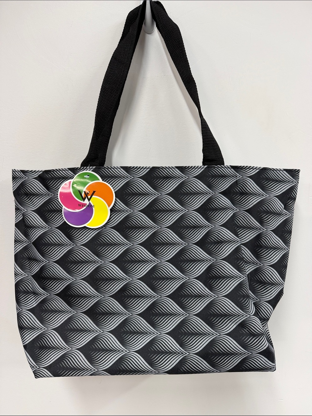 Wisdom Black Geometric Wave Tote new